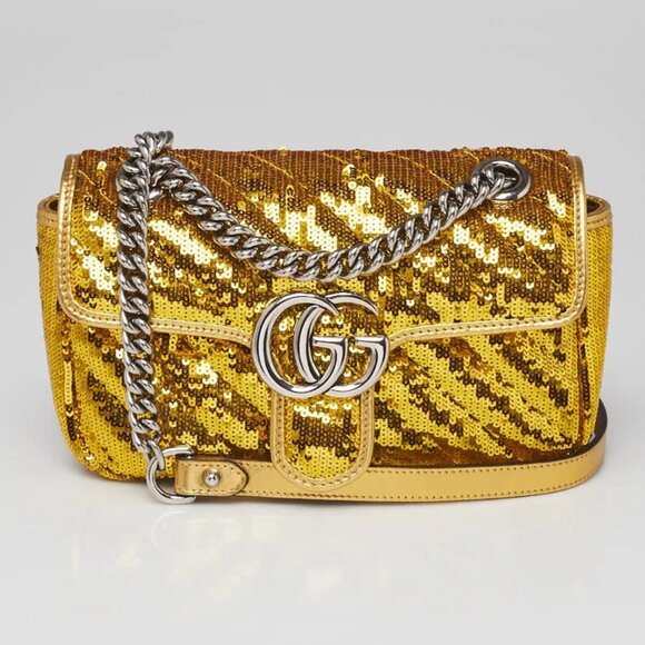 Gucci Gold Sequin Marmont Mini Flap Bag - Picture 1 of 10